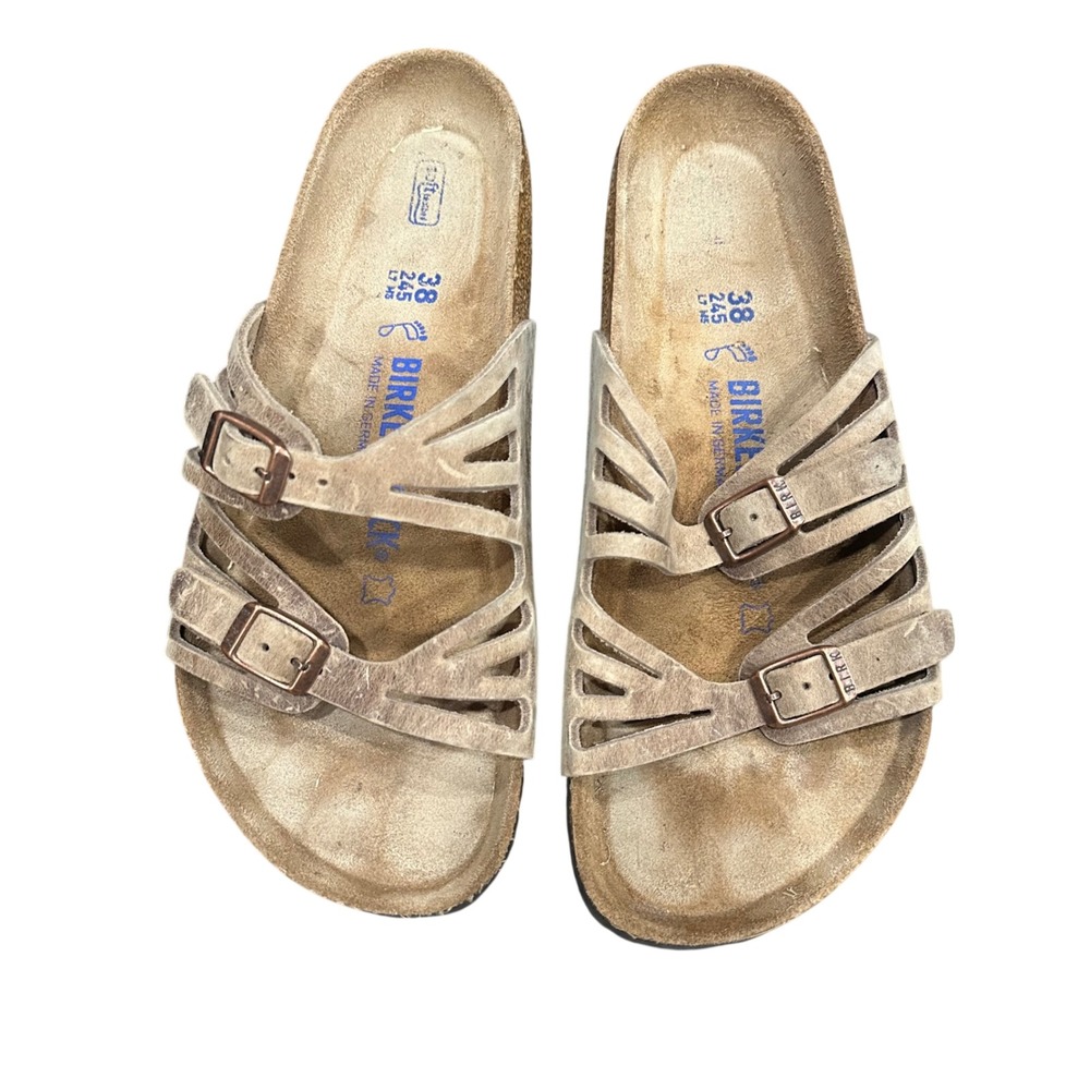 Birkenstock Suede Soft Footbed Slide Sandals Tobacco Brown Womens 38 7 7.5